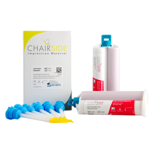 CHAIRSIDE™ Impression Material, Light Body, 2-50ml cartridges, 6 mixing tips (MAGENTA)