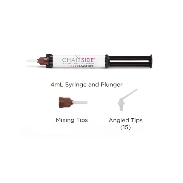 CHAIRSIDE™ Attachment Processing Material Fast Set, 1-8g (4ml) syringe, 15 brown mixing tips, 15 angled tip