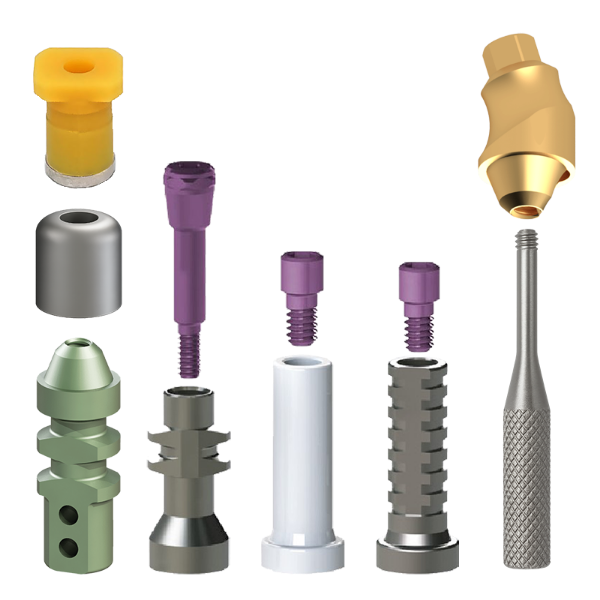 Narrow Platform 17° Angled Multi Unit Kit 4mm Shoulder Includes 1-MU-KSAN, 1-MU-KSSL, 1-MU-KSOTT, 1-MU-KSSLP, 1-MU-KS-PT, 1-MU-KSHC , 2-MU-KSTS, 1-MU-HD & 1-NL-MU-TSAMU